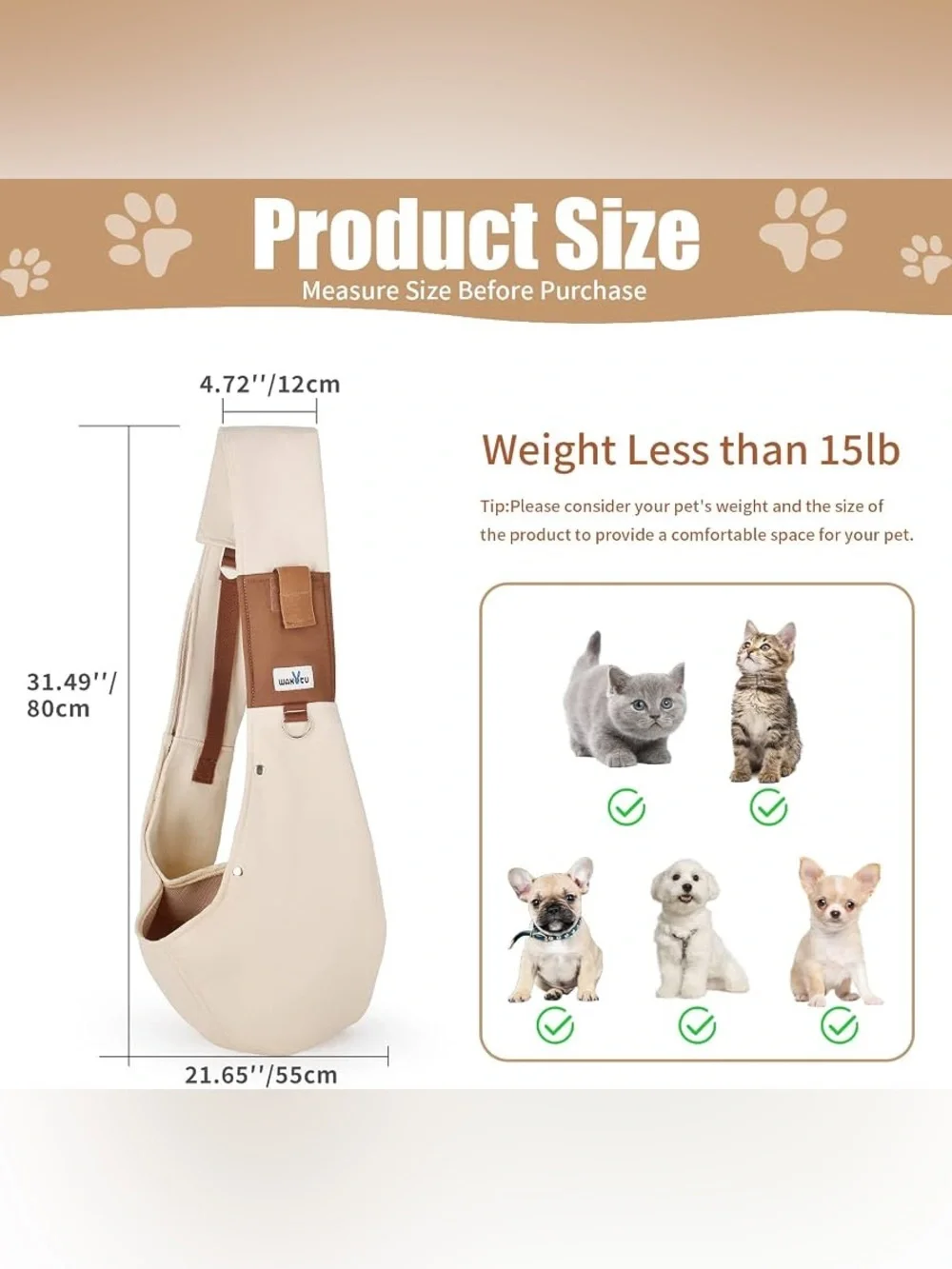 Wakytu | Pet Sling Carrier for Small Dogs,Front Dog Carrier